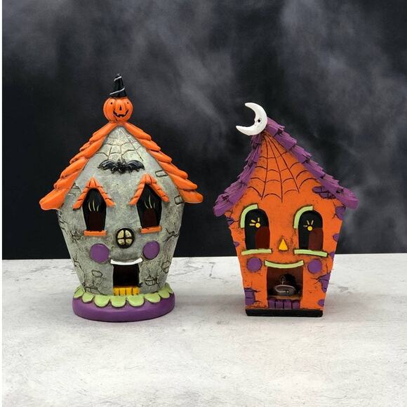 Johanna Parker Happy Haunted House Light Up Halloween Set of 2 Houses 8” - Picture 1 of 7